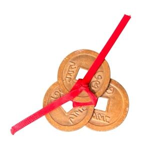 2 Sets of 3 Lucky Chinese Feng Shui Coins with Red Ribbon